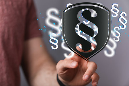 A man touching the section sign in black color which is in digital 3d rendered