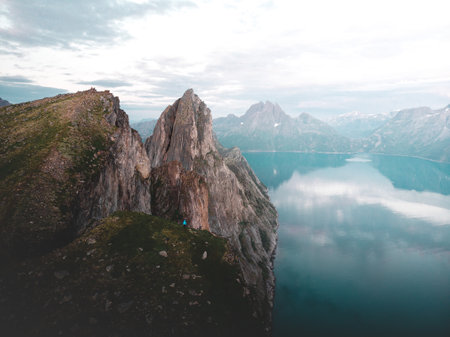A beautiful view of a rocky peak in Senja Island, Norwayの写真素材