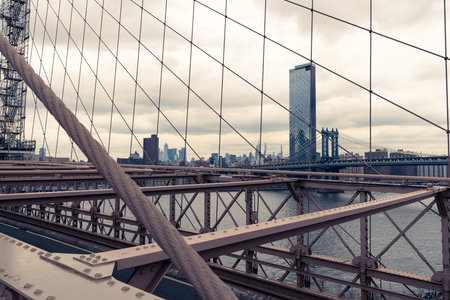 A shot of the Brooklyn bridge in the daytime.の写真素材