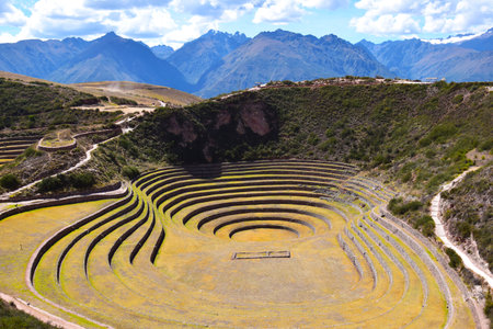 View of the archaeological site of Moray in the Cusco region, Peruの写真素材