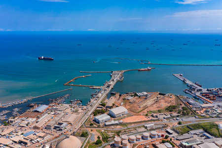 An aerial shot of a port developmet in Ghanaの写真素材