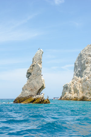 A vertical shot of rocky formation near the Espiritu Santo island in Mexico