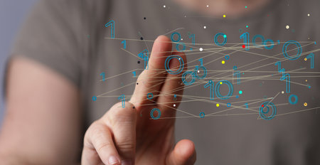 A 3D rendering of an Abstract technology group and social network connection on a blurry background