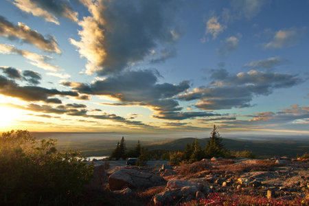 A mesmerizing sunset view from Cadillac Mountain in Acadia National Parkの写真素材