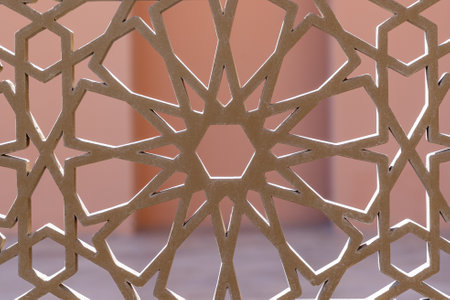 A geometric pattern stylish modern wooden wall with a decorated pattern in Doha, Qatar outdoors