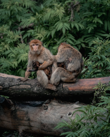 A vertical shot of cute monkeysの写真素材