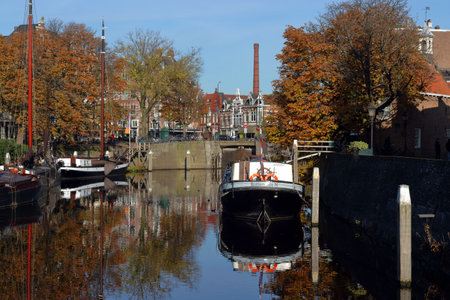Historic harbour of Delfshaven in Rotterdam, Netherlandの写真素材