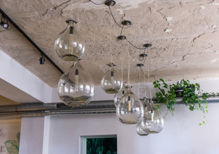 A decorative light bulbs hanging on the ceiling
