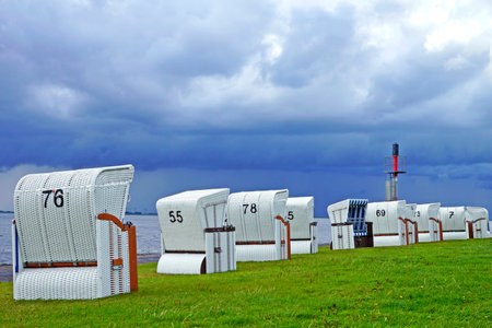 A closeup of pavilions on the beach in Germany