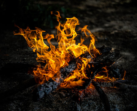 A closeup of a fireplace outsideの写真素材