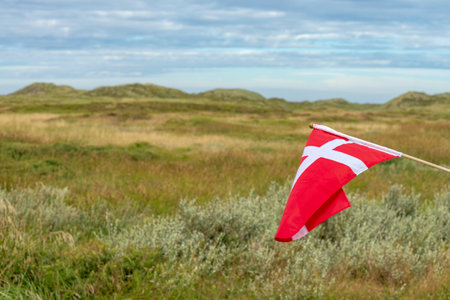 A closeup of the flag of Denmarkの写真素材