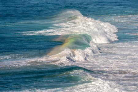 The waves of the Atlantic Ocean taken near Nazare, Portugalの写真素材