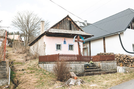 A closeup of Old houses in village Zakylの写真素材