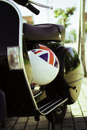 A closeup of a bike in the street