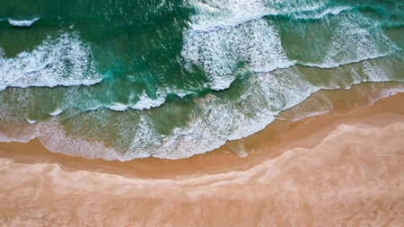 A bird's eye view of waves and a shore