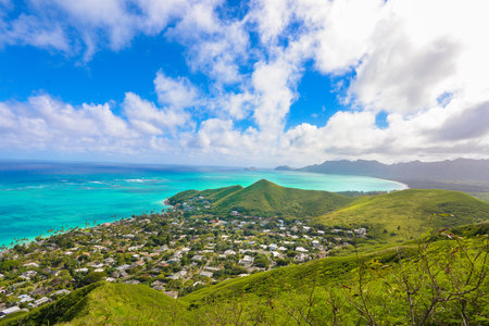 A beautiful view of a coastal city with an ocean in Oahu, Hawaii