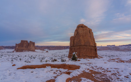 Beautiful Arches National Park in Utah during winterの写真素材