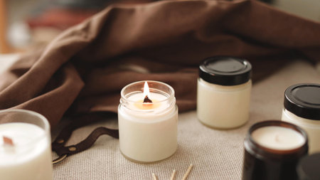 Homey Burning Candles - Concept For Comfort, Spirituality And Decoration. Symbol For Romance And...