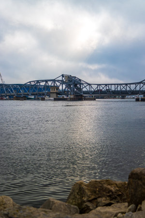 The Sturgeon Bay Bridge in Door County, Wisconsin, the United States on a cloudy day