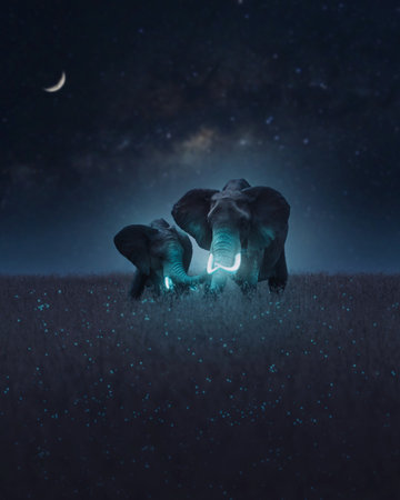 A vertical shot of t in the meadow with illuminated hornsの写真素材