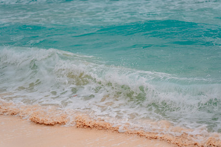 A beautiful view of a wavy ocean in Cancun, Mexicoの写真素材