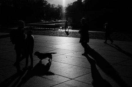 Street silhouettes of Freedom Square in Tallinn, Estoniaの写真素材