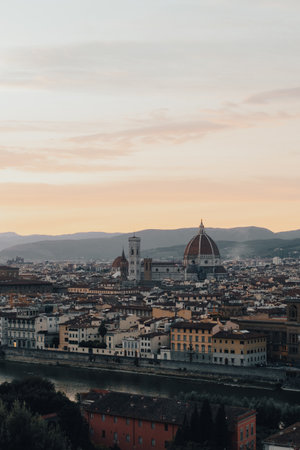 A vertical shot of the Florence cityscape in the evening.の写真素材