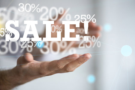 A 3d illustration of applied discounts and sale signの写真素材