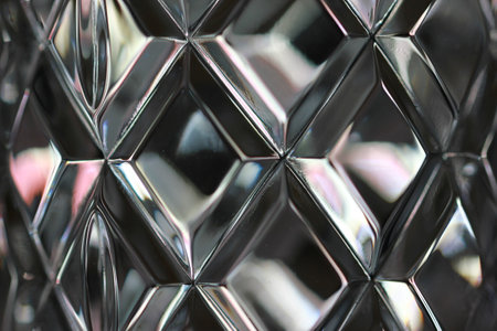 A view of a glass surface with geometric rhombus figuresの写真素材