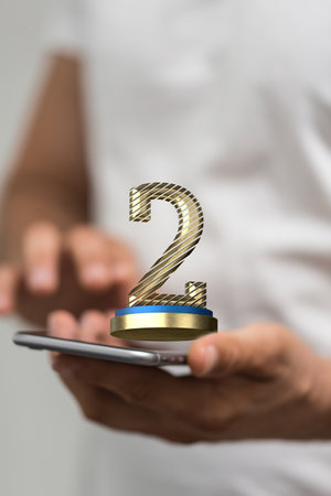 A 3D illustration of 2 year anniversary or second prize