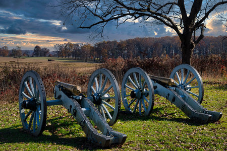 Replicas of 6 pounder cannons used during the American Revolution in Artillery Park at Valley Forge.