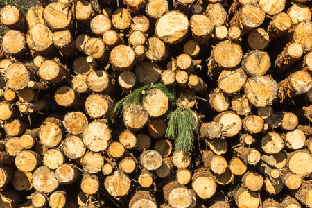 A background of stacked wood logs