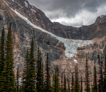 The Rocky Mountains in Canada on a cloudy dayの写真素材