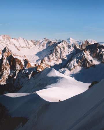 Ascent to the Aiguille du midiの写真素材