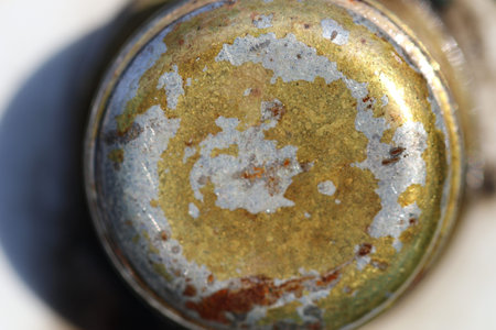 A closeup of a metal surface with rust.の写真素材