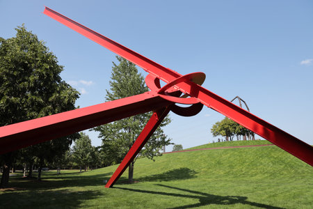 A view of the metal construction in Minneapolis sculpture gardenの写真素材
