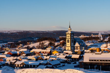 A beautiful shot of a winter day in Roros, Norwayの写真素材