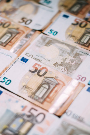 Euro money. Banknotes background for design. Many euro banknotes piled together. Economy concept.