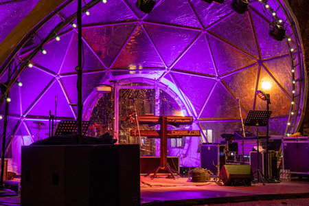 Concert venue in a purple transparent dome or bubble tentの写真素材