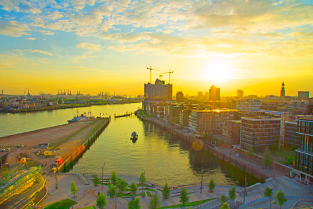 A view of a harbor in Hamburg, Germany