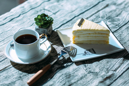 A closeup shot of dessert on the coffee tableの写真素材