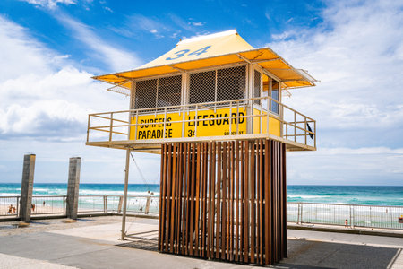 A lifeguard tower on Gold Coast in Queensland, Australiaの写真素材