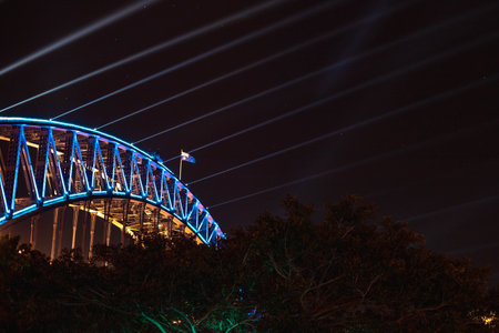A beautiful view of the cityscape of Sydney with illuminated buildings in Australia at night
