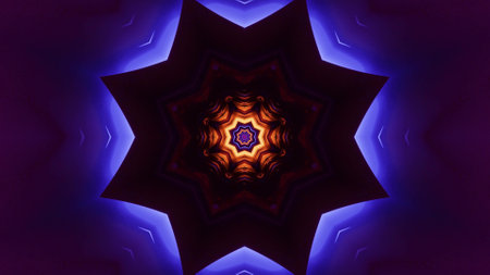 A 3D rendering of futuristic kaleidoscopic patterns background