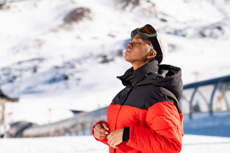 An African American skier in the mountains of Spain