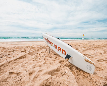 A lifeguard surfboard on Gold Coast, Queensland, Australiaの写真素材