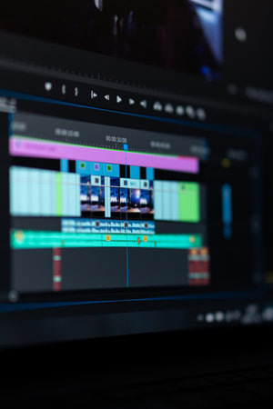 A vertical shot of a video editing process on a computer screen
