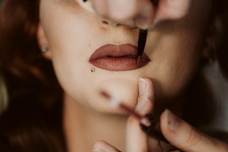 A bride wearing a lipstickの写真素材
