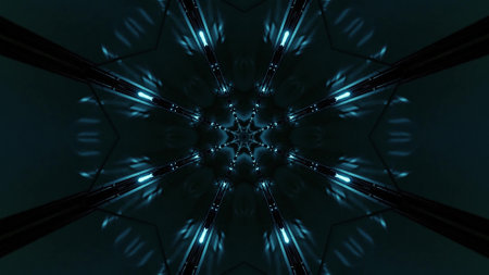 A 3D rendering of futuristic kaleidoscopic patterns backgroundの写真素材