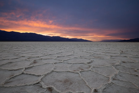 A landscape of the Badwater Basin during the sunset in the evening in California, the USの写真素材